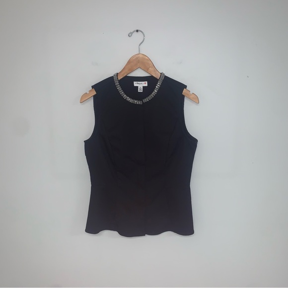 Phillip Lim Front Zip Peplum Beaded Collar Rhinestone Blouse Black Size S - Picture 11 of 11